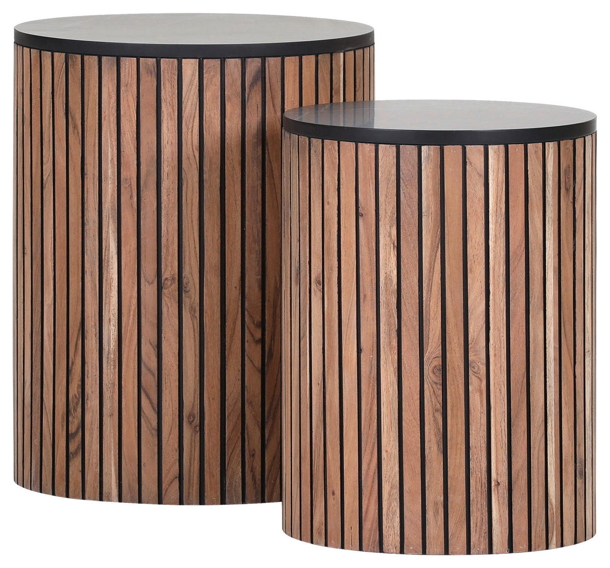 COUCHTISCHSET furniert rund Naturfarben, Schwarz, Akaziefarben  - Schwarz/Naturfarben, LIFESTYLE, Holzwerkstoff (32-42/32-42/45-53cm) - Landscape