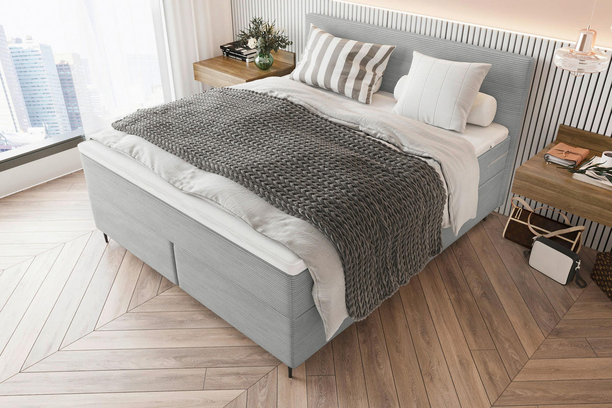 BOXSPRINGBETT 180/200 cm  in Hellgrau  - Hellgrau/Schwarz, KONVENTIONELL, Textil/Metall (180/200cm) - Boxxx
