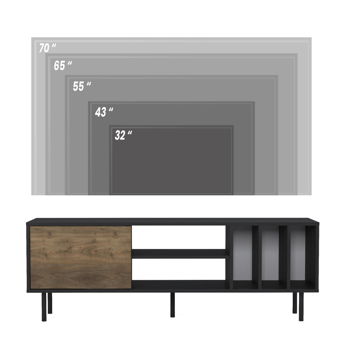 NÍZKÁ KOMODA, černá, barvy vlašských ořechů, 160/57/35 cm - černá/barvy vlašských ořechů, Design, kov/kompozitní dřevo (160/57/35cm) - Livetastic