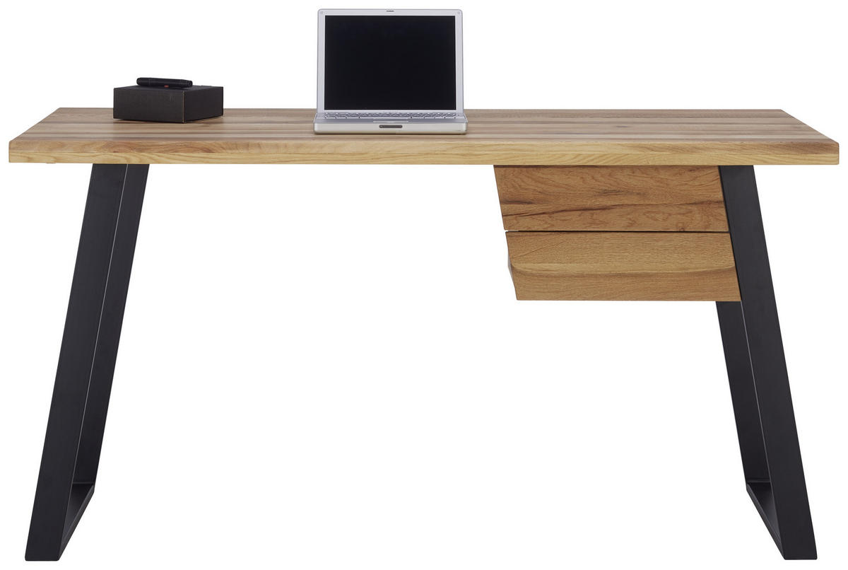 PISALNA MIZA les, kovina črna, barve hrasta  - črna/barve hrasta, Trendi, kovina/les (145/65/75cm) - Landscape