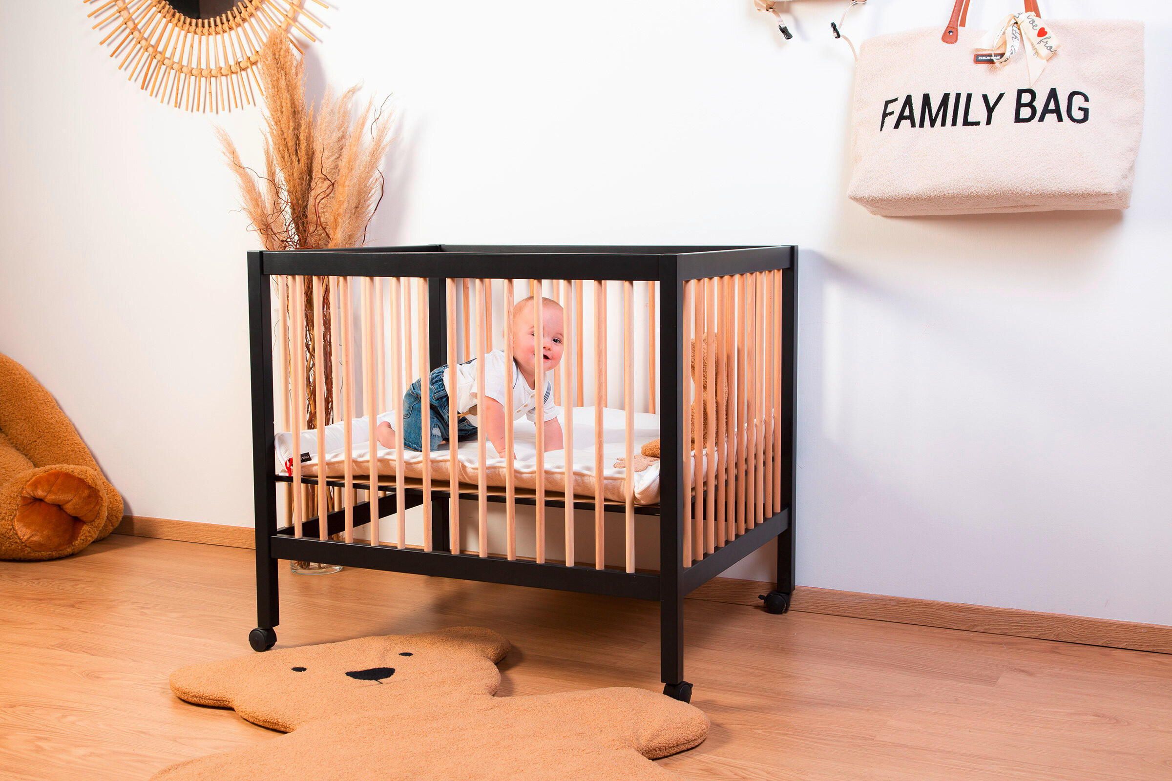 LAUFGITTER Playpen 97 2023 98/78/82 cm  - Schwarz/Naturfarben, KONVENTIONELL, Holz/Kunststoff (98/78/82cm) - Childhome