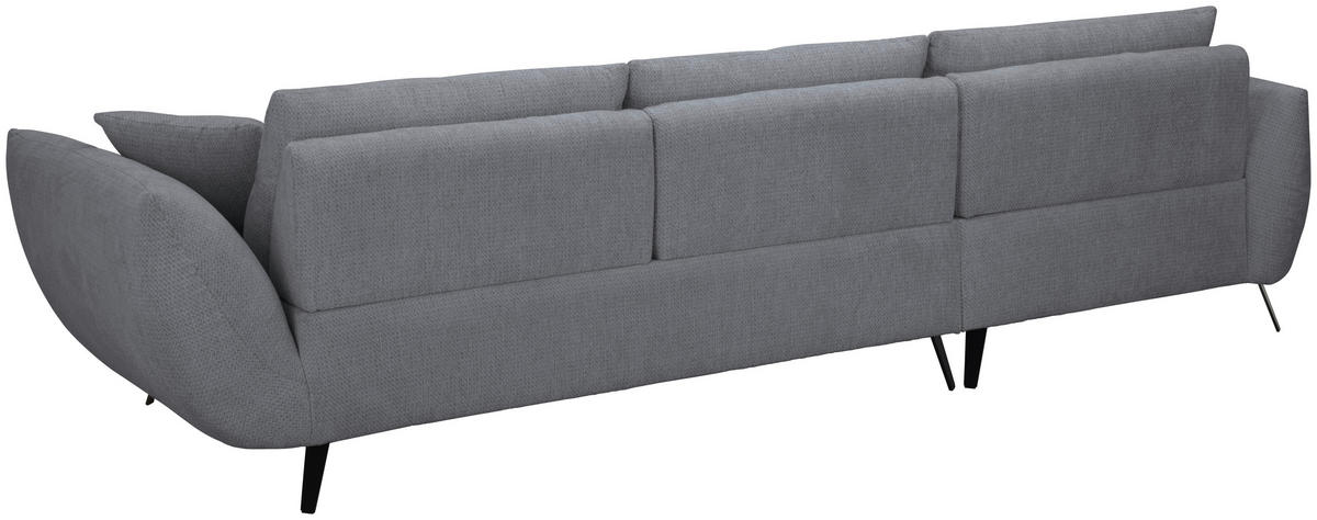 ECKSOFA Dunkelgrau Chenille Armlehnenkissen, Rücken echt, Sitztiefenverstellung  - Dunkelgrau/Schwarz, KONVENTIONELL, Textil/Metall (313/215cm) - Hom`in