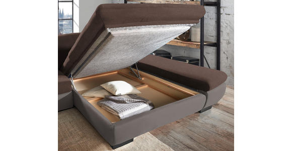 ECKSOFA in Mikrofaser Hellbraun 204/341 cm - Hellbraun/Schwarz, Design, Textil/Metall (204/341cm) - Xora