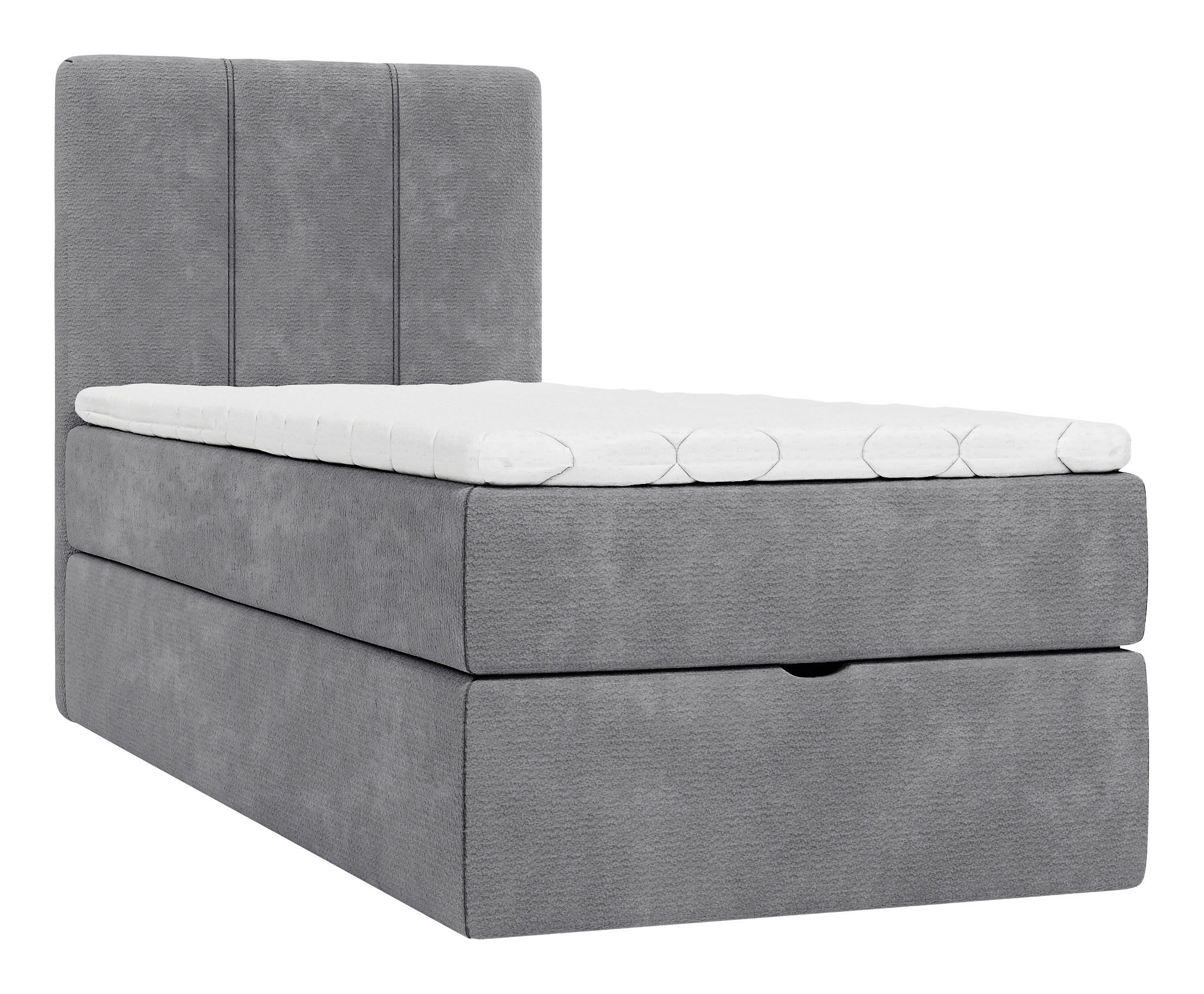 BOXBETT 90/200 cm,  in Grau, Matratze, gepolstertes Kopfteil, Bettkasten, Topper, H3 = fest  - Schwarz/Grau, Design, Holzwerkstoff/Kunststoff (90/200cm) - Esposa