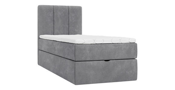 BOXBETT 70/200 cm,  in Grau, Matratze, gepolstertes Kopfteil, Bettkasten, Topper, H3 = fest  - Schwarz/Grau, Design, Holzwerkstoff/Kunststoff (70/200cm) - Esposa