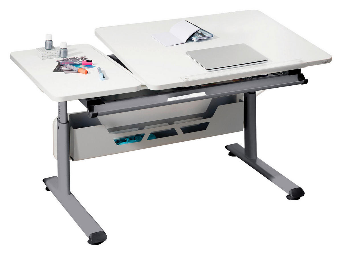 JUGENDSCHREIBTISCH 130/70/53-79 cm  - Silberfarben/Weiß, Basics, Holzwerkstoff/Metall (130/70/53-79cm) - Paidi