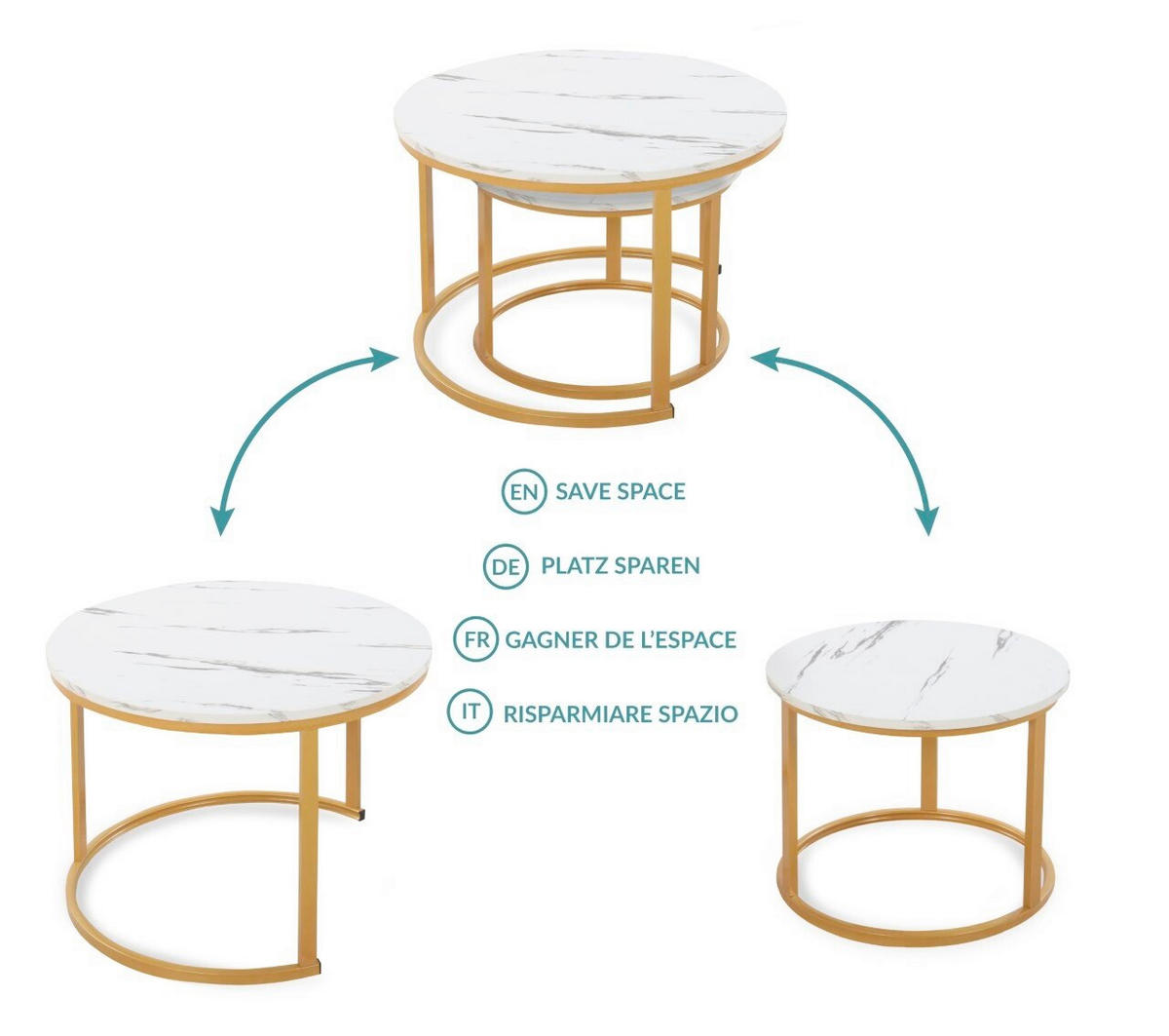 SET KLUB STOLIĆA višebojno, bijela, zlatne boje  metal, drvni materijal  - bijela/višebojno, Design, drvni materijal/metal (50-70/50-70/38-45cm) - MID.YOU