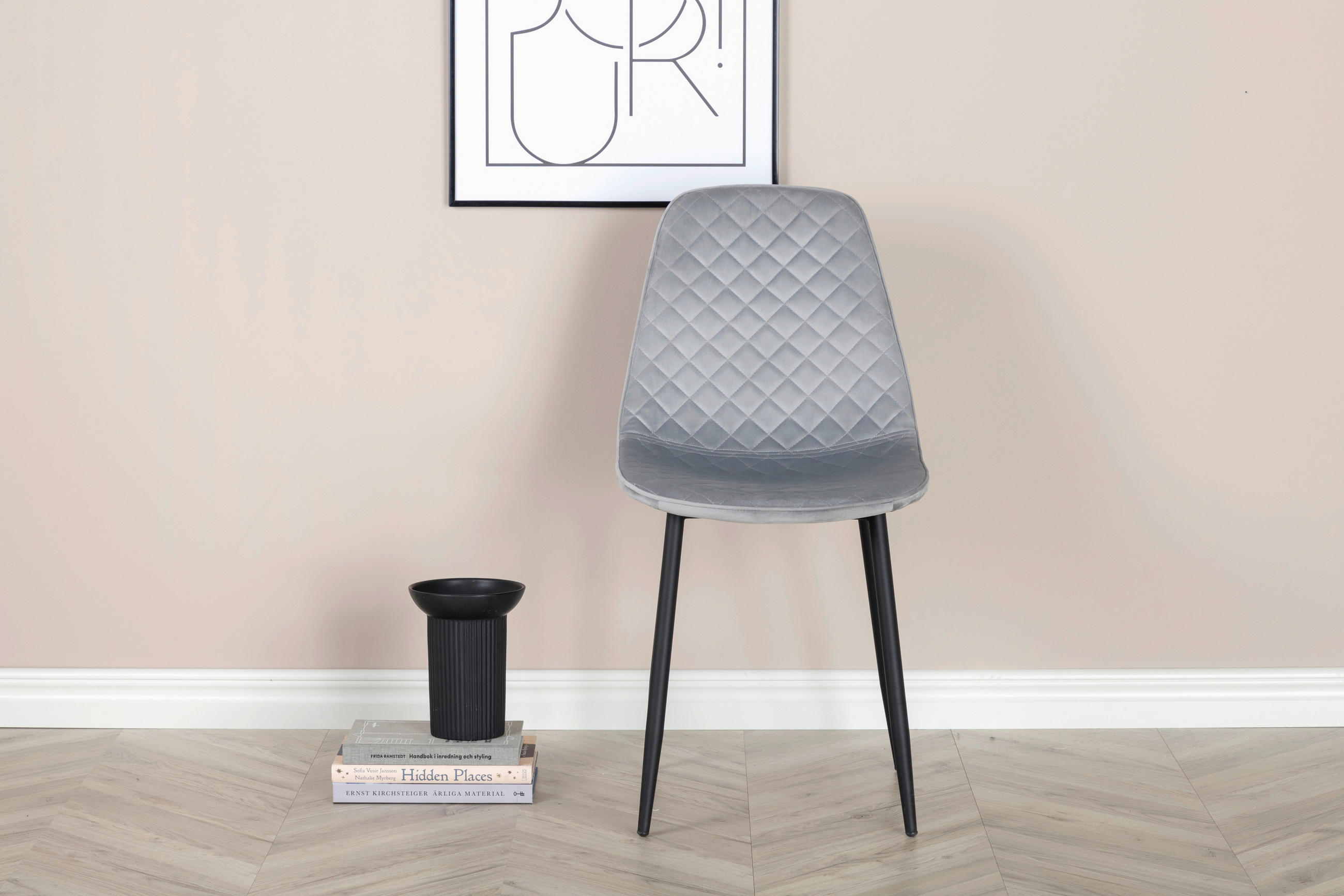 STOLSET 2 styck stål sammet  - grå/svart, Design, metall/textil (44/86/52cm) - Livetastic