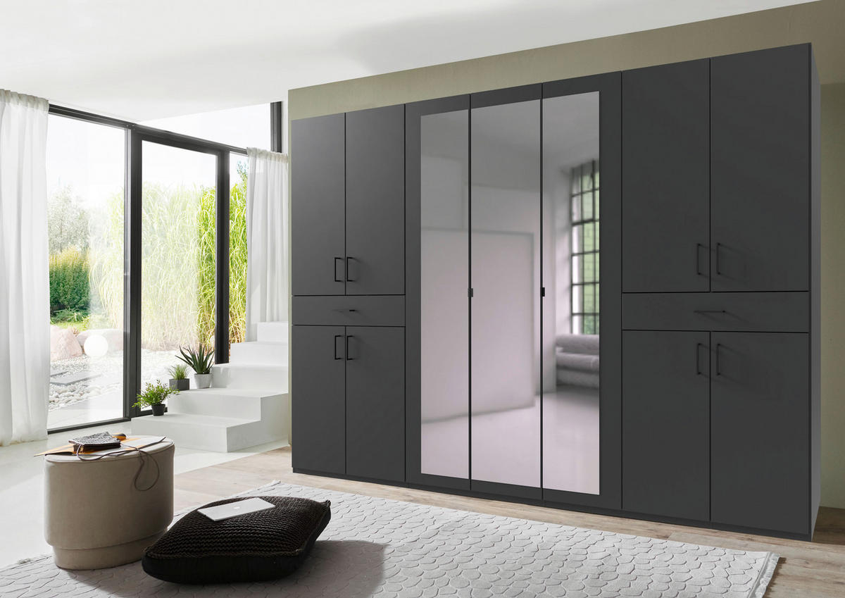 DREHTÜRENSCHRANK in Graphitfarben  - Schwarz/Graphitfarben, Konventionell, Glas/Holzwerkstoff (313/208/58cm) - Carryhome