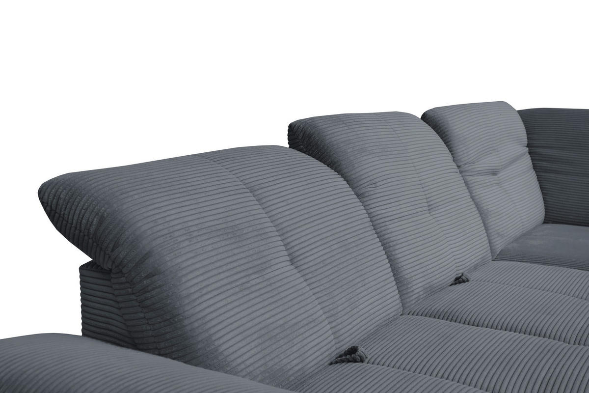 ECKSOFA in Cord Grau  - Schwarz/Grau, Design, Textil/Metall (313/242cm) - Xora
