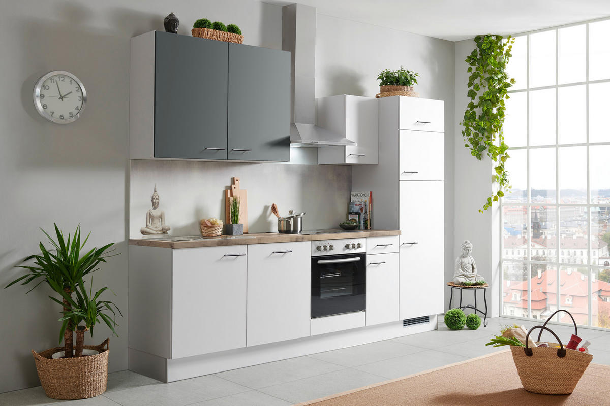 KÜCHENBLOCK 280 cm   Eichefarben, Hellgrau, Dunkelgrün  - Dunkelgrün/Eichefarben, Basics, Holzwerkstoff/Metall (280cm) - Impuls