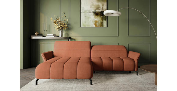 ECKSOFA Rostfarben Flachgewebe Rücken echt, Kopfteilverstellung, Sitztiefenverstellung  - Rostfarben/Schwarz, KONVENTIONELL, Textil/Metall (175/272cm) - Carryhome
