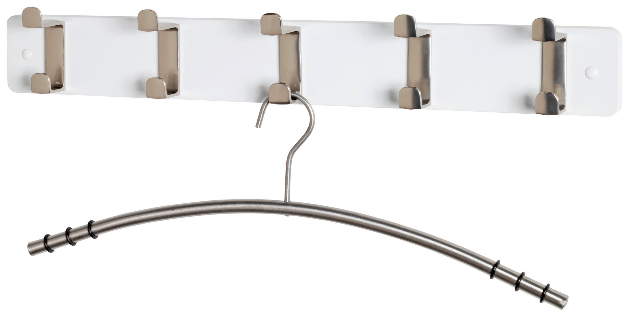 HAKENLEISTE  in Weiß, Edelstahlfarben  - Edelstahlfarben/Weiß, MODERN, Holzwerkstoff/Metall (55/7/6cm)