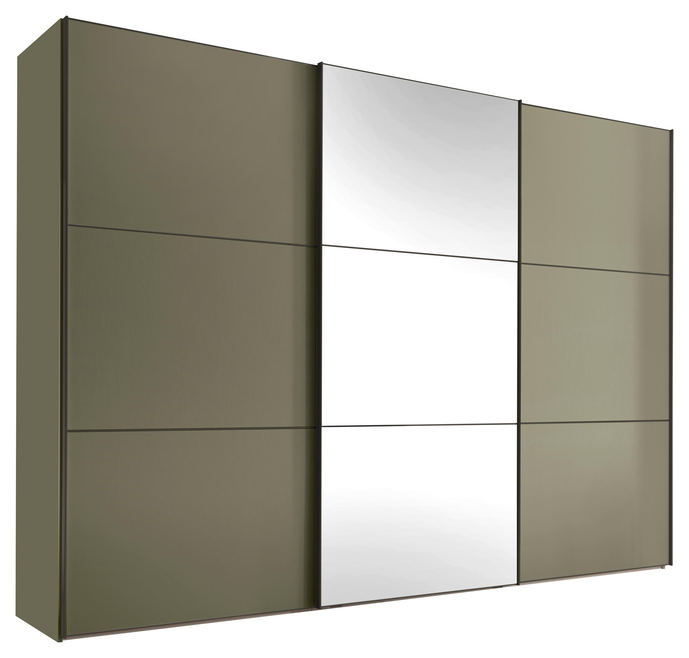 SCHWEBETÜRENSCHRANK 249/222/68 cm 3-türig Salbeigrün  - Salbeigrün/Schwarz, Glas/Holzwerkstoff (249/222/68cm) - Moderano