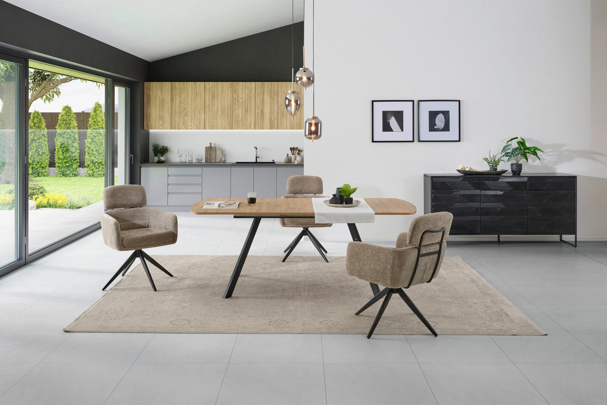 ESSTISCH Eiche Artisan rechteckig  ausziehbar  - Schwarz/Eiche Artisan, KONVENTIONELL, Holzwerkstoff/Metall (160-200/75/90cm) - MID.YOU