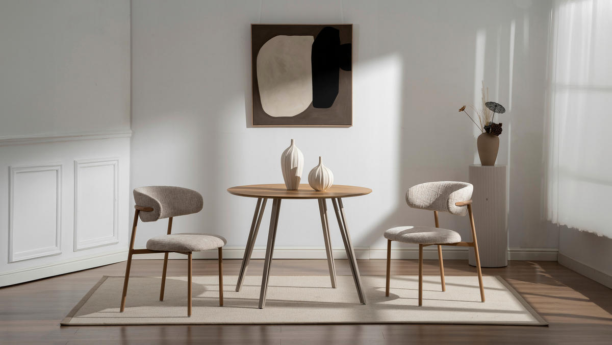 STUHL  in Eisen Leinenoptik Holz, Metall, Textil  - Eichefarben/Beige, Basics, Holz/Textil (55/80/57cm) - Livetastic