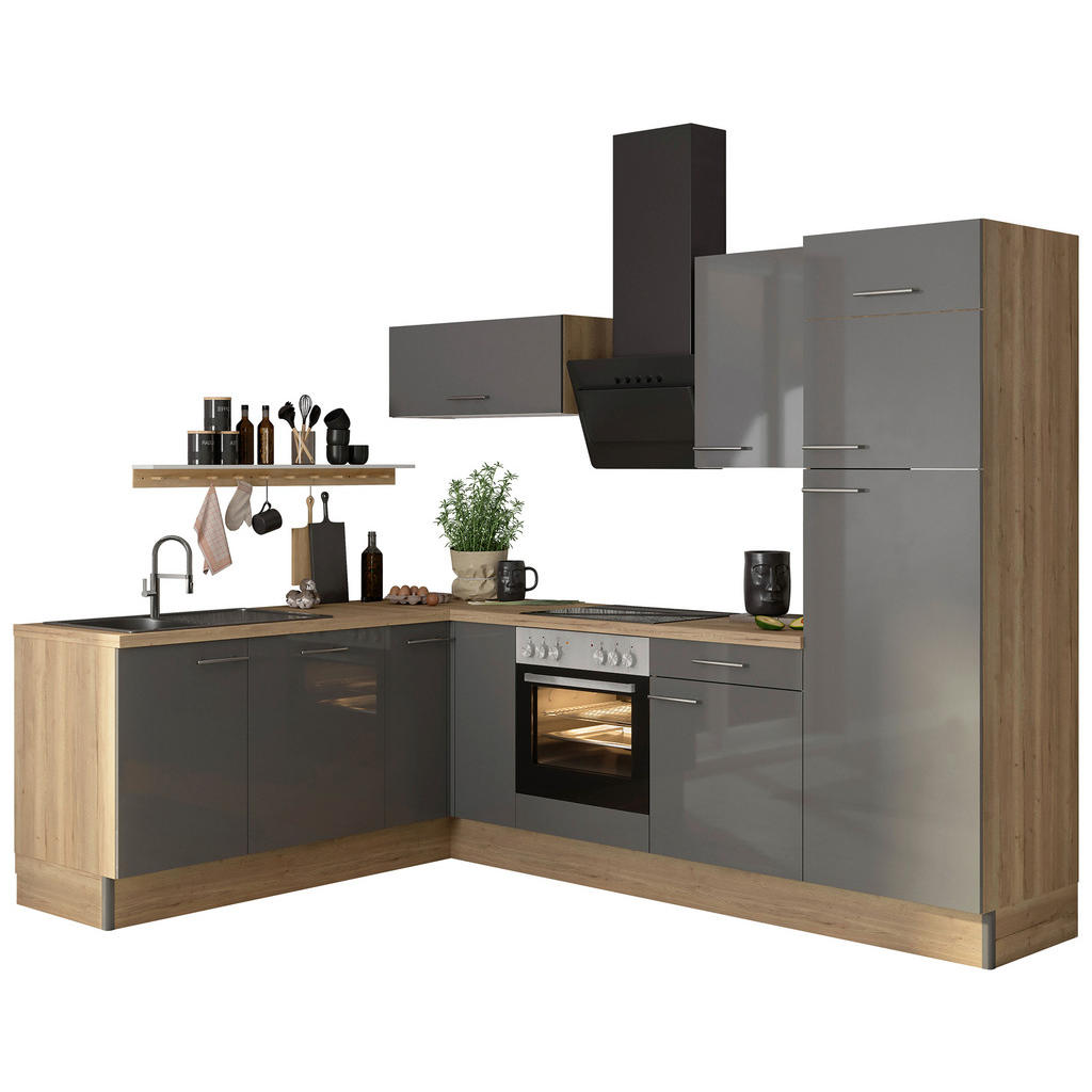 Thumbnail - Optifit Eckküche, Anthrazit, Eiche, Metall, 1 Schubladen, L-Form, nur wie online abgebildet bestellbar, 270x200 cm, Made...