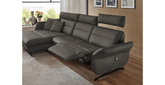ECKSOFA in Echtleder Dunkelgrau  169/298 cm  - Dunkelgrau/Schwarz, Design, Leder/Metall (169/298cm) - Dieter Knoll