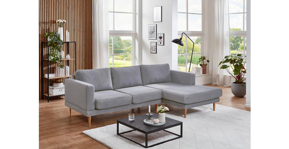 ECKSOFA  in Flachgewebe Hellgrau Rückenkissen, Rücken echt  240/154 cm  - Buchefarben/Hellgrau, KONVENTIONELL, Holz/Textil (240/154cm) - Carryhome