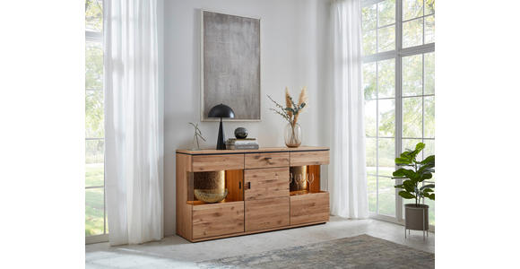 SIDEBOARD  180,2/91,3/43,8 cm 1 Schublade(n)  - Eichefarben/Anthrazit, KONVENTIONELL, Glas/Holz (180,2/91,3/43,8cm) - Linea Natura