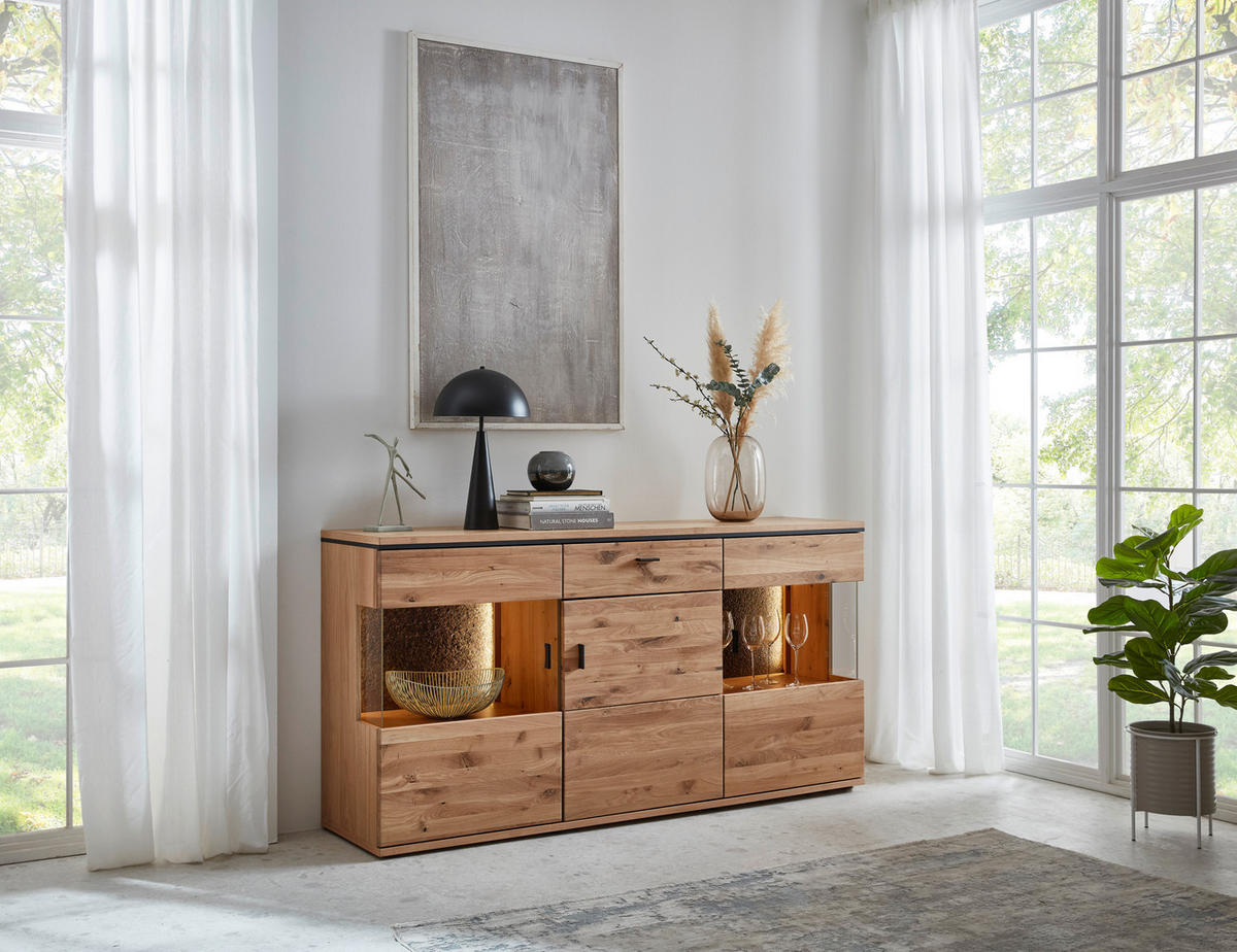 SIDEBOARD  180,2/91,3/43,8 cm 1 Schublade(n)  - Eichefarben/Anthrazit, KONVENTIONELL, Glas/Holz (180,2/91,3/43,8cm) - Linea Natura
