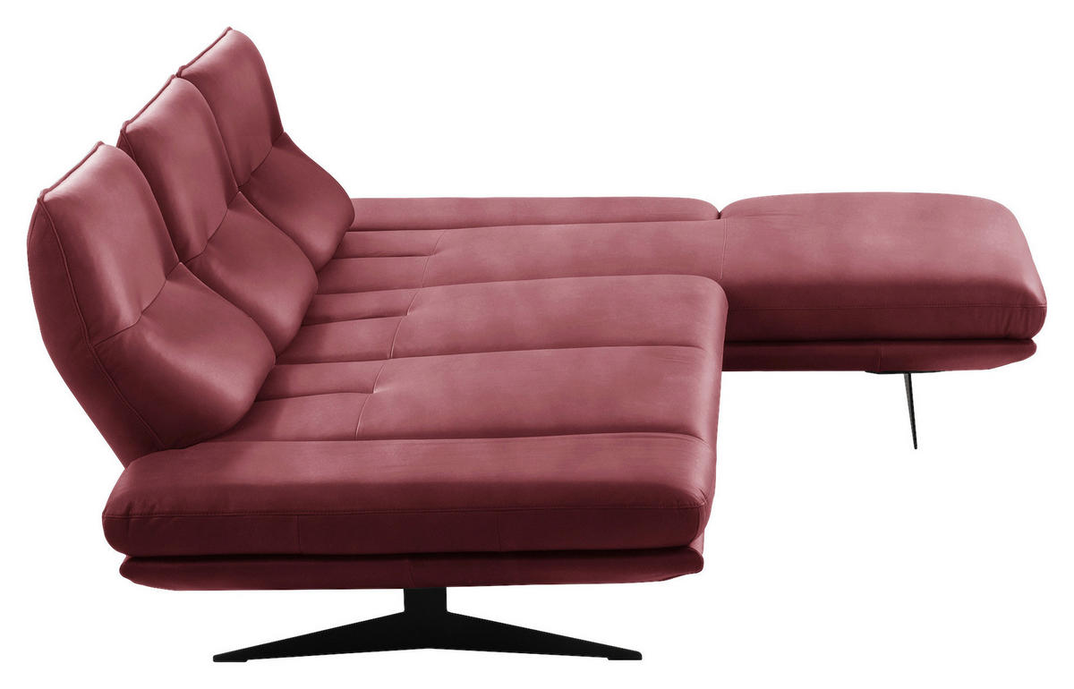 ECKSOFA Kirschrot Echtleder Armteilverstellung, Kopfteilverstellung, Sitztiefenverstellung  - Schwarz/Kirschrot, Design, Leder/Metall (291/180cm) - Celina Home