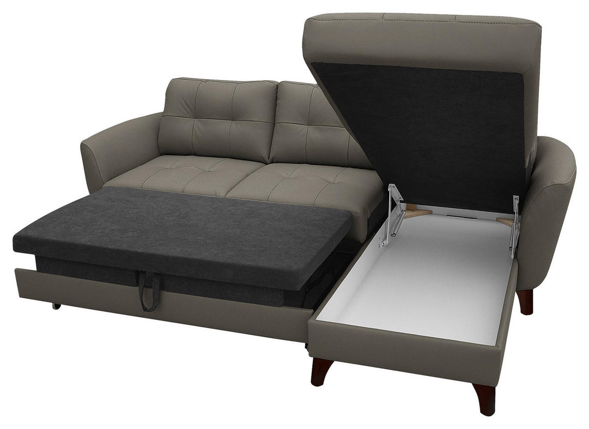ECKSOFA in Lederlook Echtleder Schlammfarben  - Schlammfarben/Buchefarben, Design, Leder/Holz (238/168cm) - Livetastic