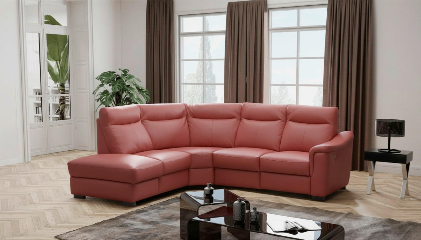 ECKSOFA Lederlook Echtleder Rot  - Wengefarben/Rot, Design, Leder/Holz (229/260cm) - Livetastic