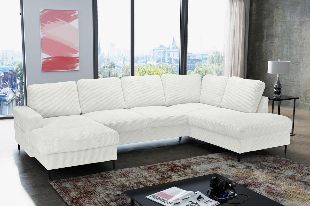 WOHNLANDSCHAFT Creme Cord  - Creme/Schwarz, KONVENTIONELL, Textil/Metall (148/303/197cm) - Carryhome