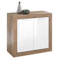 KOMODA, farba duba, biela s vysokým leskom, 90/87/42 cm - biela s vysokým leskom/farba duba, Konventionell, kompozitné drevo/plast (90/87/42cm) - Carryhome