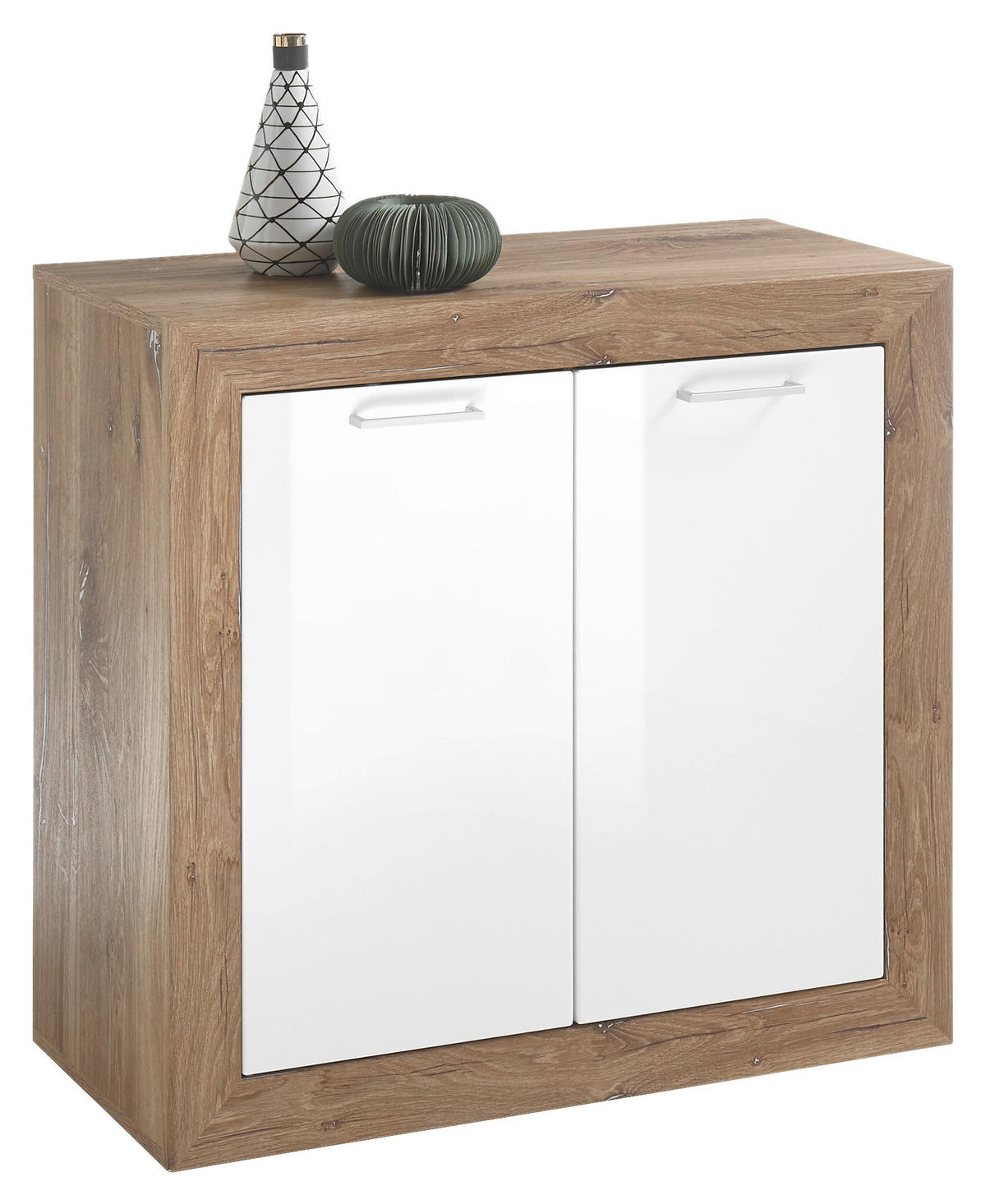 KOMODA, farba duba, biela s vysokým leskom, 90/87/42 cm - biela s vysokým leskom/farba duba, Konventionell, kompozitné drevo/plast (90/87/42cm) - Carryhome