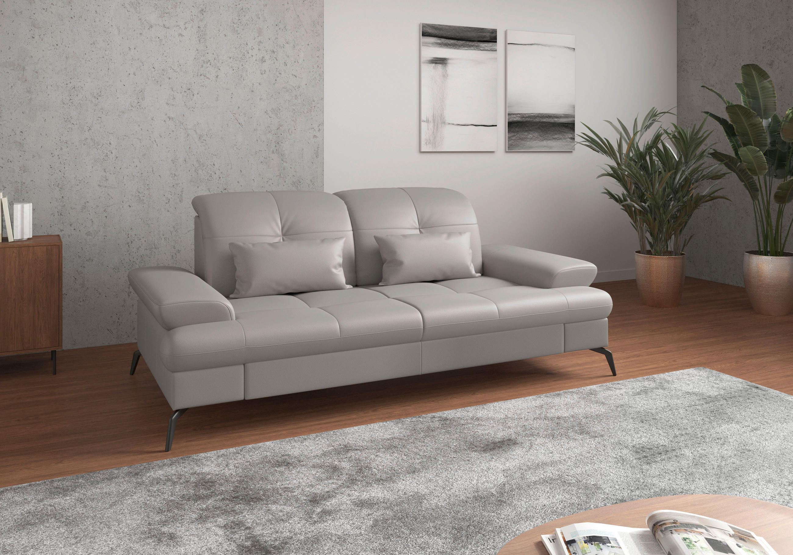 3-SITZER-SOFA in Vliesstoff Kombination Echtleder/Stoff Hellgrau  - Hellgrau/Schwarz, KONVENTIONELL, Leder/Textil (212/90/122cm) - Sit & More