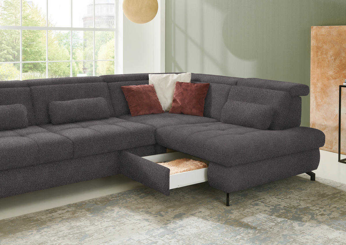 ECKSOFA in Chenille Anthrazit  - Anthrazit/Schwarz, Design, Textil/Metall (310/220cm) - Beldomo Style