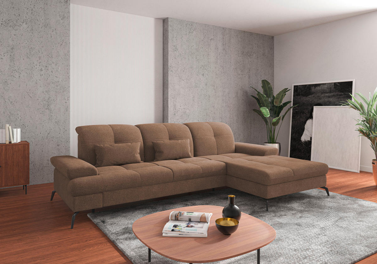 ECKSOFA in Flachgewebe Hellbraun  - Hellbraun/Schwarz, Konventionell, Textil/Metall (279/185cm) - Sit & More