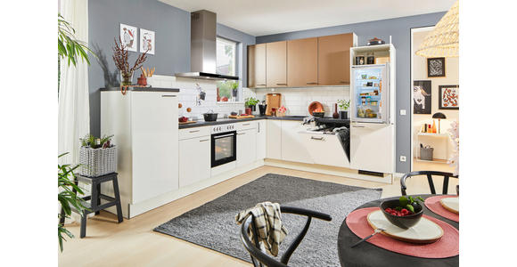 ECKKÜCHE 330/270 cm  in Weiß, Bronzefarben  - Schwarz/Weiß, Design, Holzwerkstoff/Metall (330/270cm) - Xora