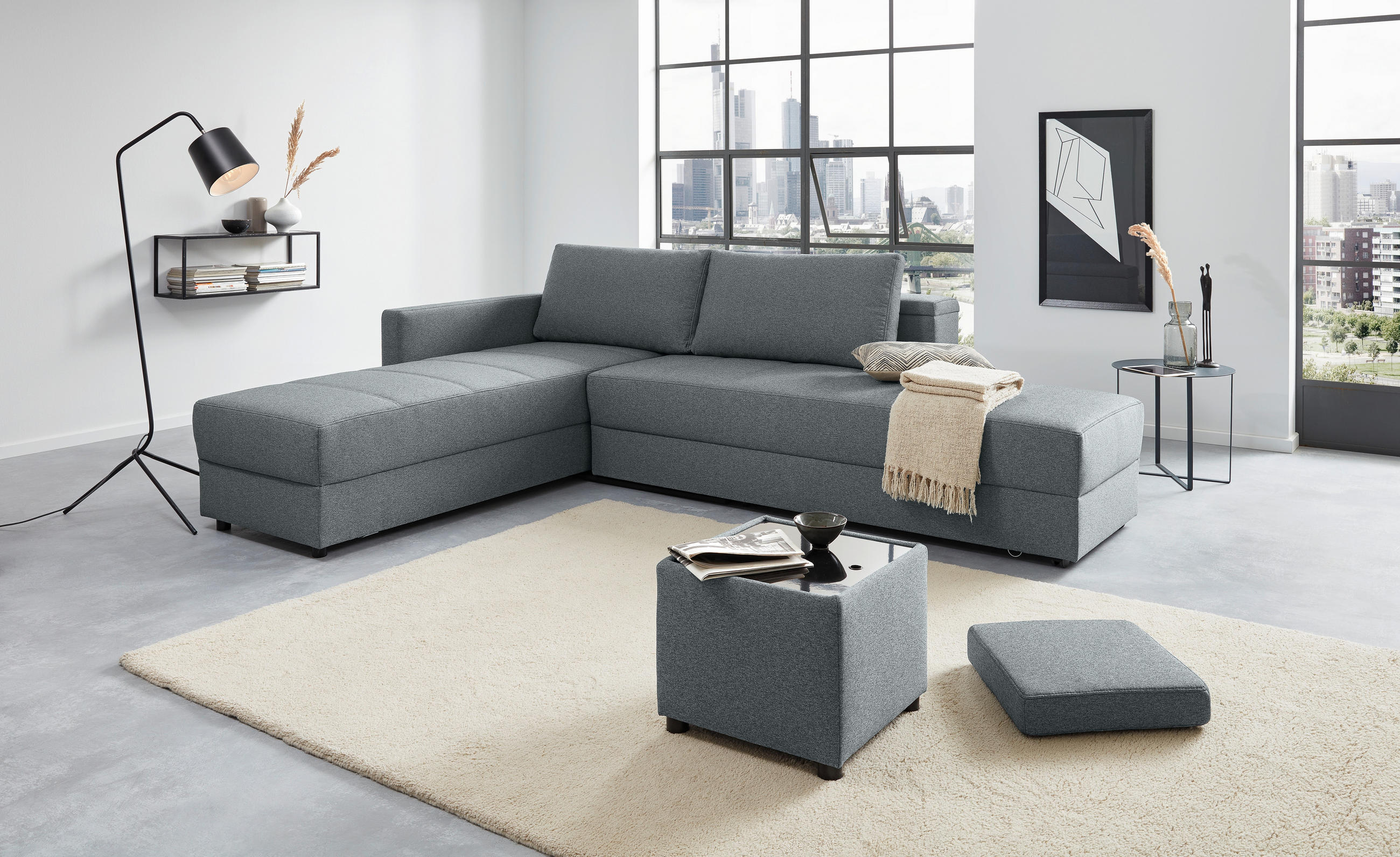 ECKSOFA Dunkelgrau Webstoff  - Dunkelgrau/Schwarz, Design, Kunststoff/Textil (287/229cm) - LOOKS by W.Joop
