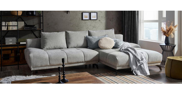 ECKSOFA in Chenille Grau  - Schwarz/Grau, MODERN, Textil/Metall (290/182cm) - Hom`in