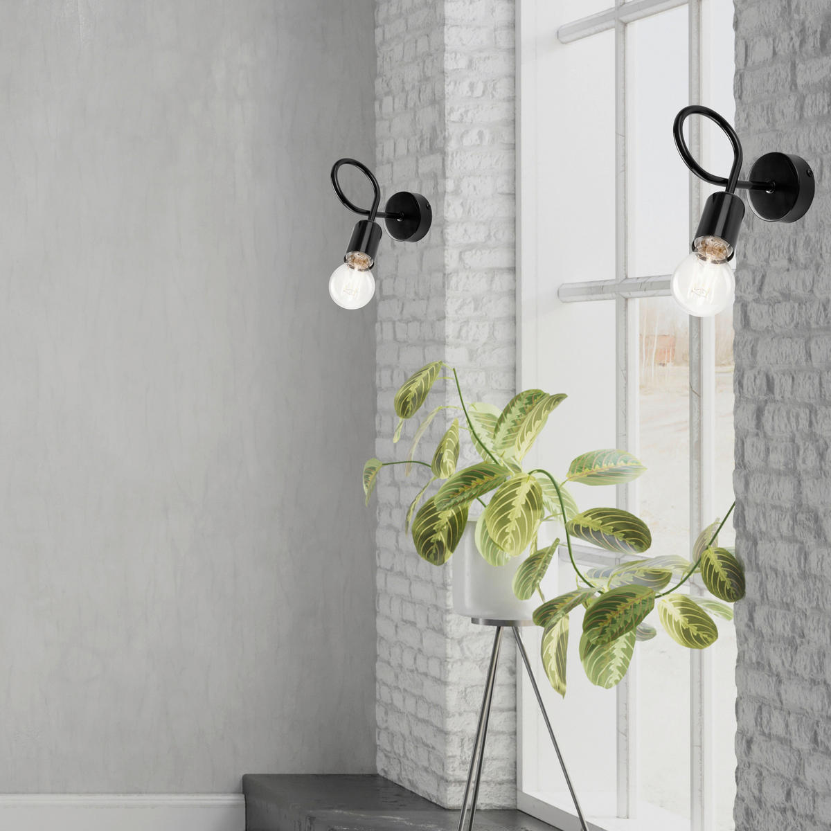 WANDLEUCHTE 8/18 cm   - Schwarz Hochglanz, Natur, Metall (8/18cm)