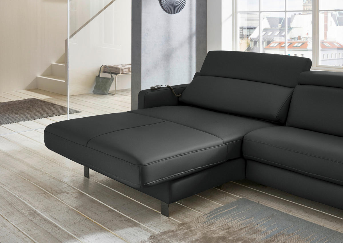 ECKSOFA in Echtleder Anthrazit  - Anthrazit/Schwarz, Design, Leder/Metall (176/291cm) - Valdera