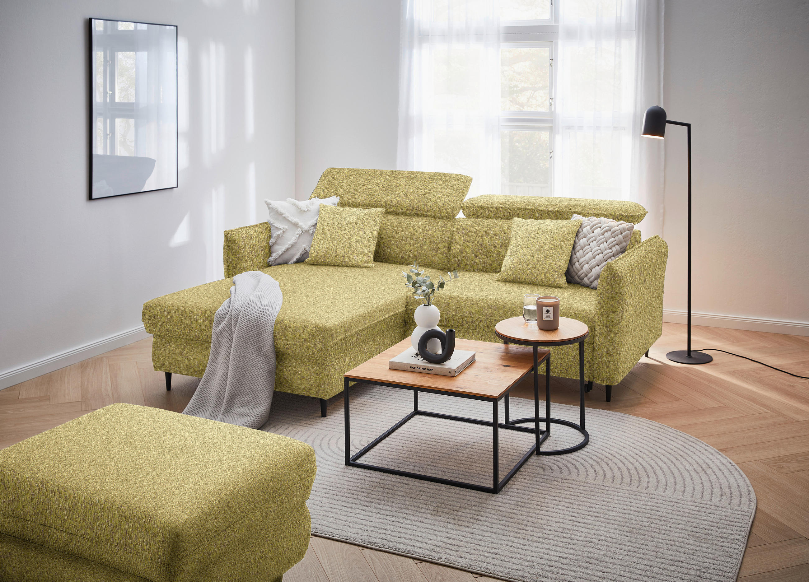 ECKSOFA inkl. Funktionen Currygelb Struktur  - Currygelb/Schwarz, Design, Holz/Textil (185/232cm) - Stylife