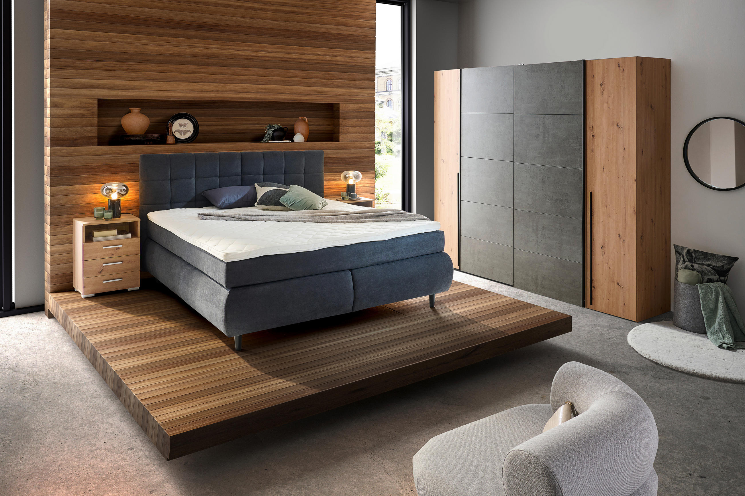 BOXSPRINGBETT 180/200 cm in Anthrazit - Anthrazit/Schwarz, Konventionell, Holz/Textil (180/200cm) - Ti'me