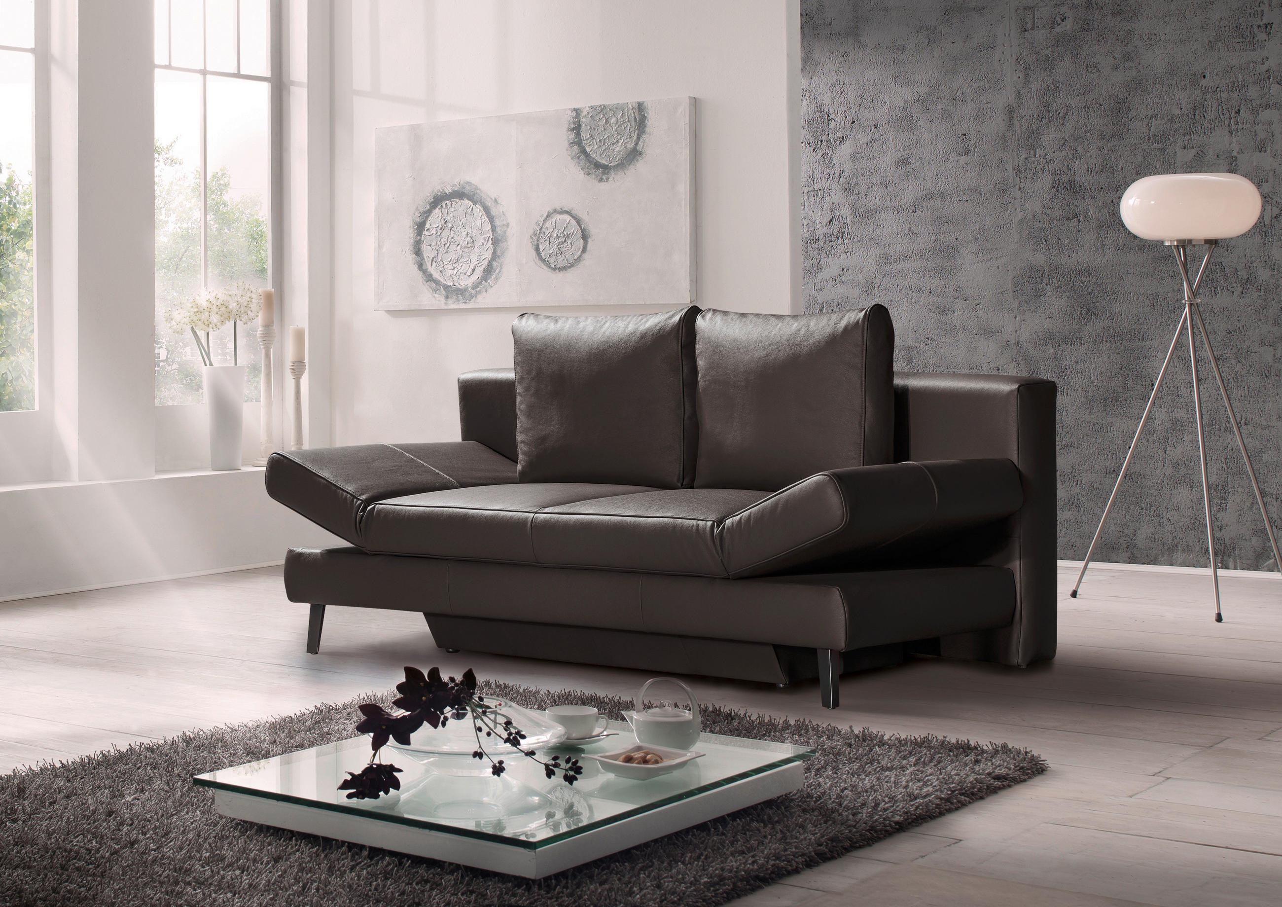 SCHLAFSOFA in Echtleder Dunkelbraun  - Dunkelbraun/Schwarz, Design, Leder/Metall (200/85/90cm) - Novel