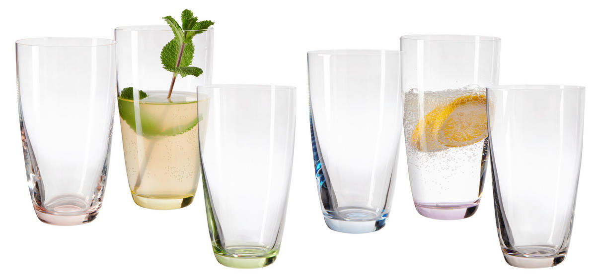 SADA POHÁROV 6 ks - lila/modrá, Basics, sklo (350ml) - Novel