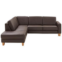 ECKSOFA Valdera in Echtleder Dunkelbraun  235/257 cm  - Eiche Bianco/Dunkelbraun, Natur, Leder/Holz (235/257cm) - Valdera