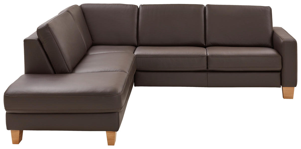 ECKSOFA Valdera in Echtleder Dunkelbraun  235/257 cm  - Eiche Bianco/Dunkelbraun, Natur, Leder/Holz (235/257cm) - Valdera