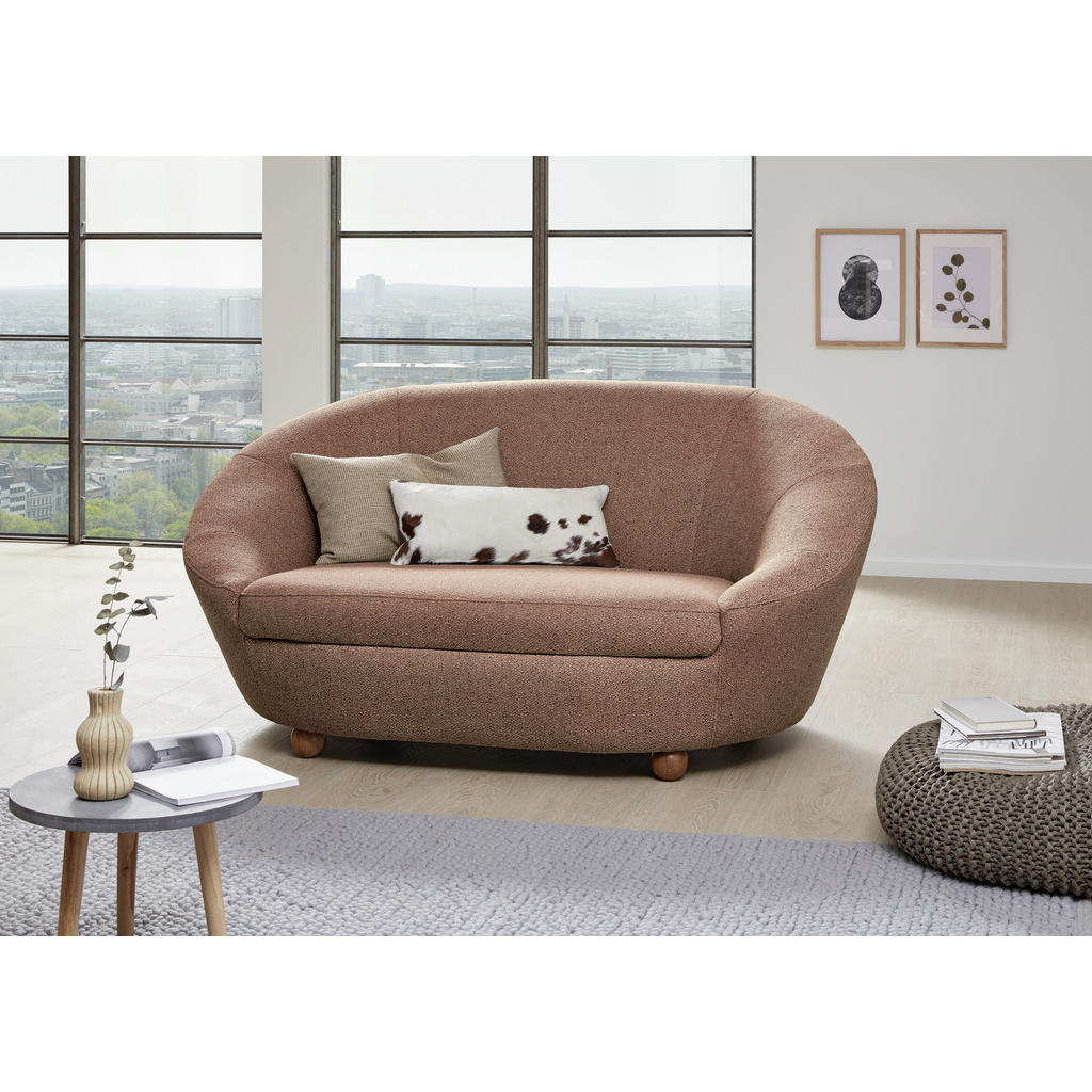Thumbnail - Looks by W.Joop 2-Sitzer-Sofa Looks IV, Grau, Rot, Textil, Eiche, massiv, 178x82x114 cm, Made in EU, Rücken echt, Wohnzi...