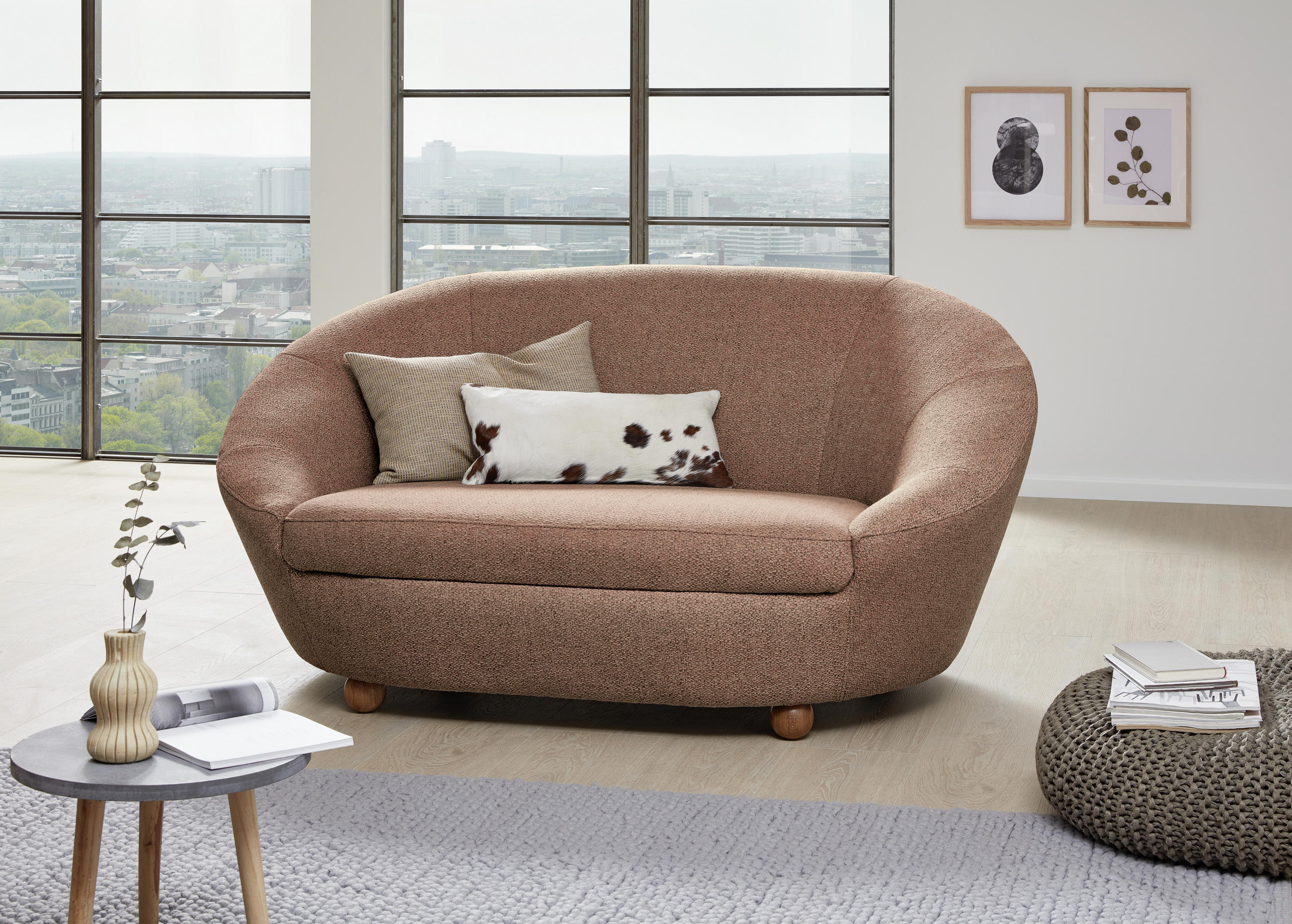 2-SITZER-SOFA Webstoff Grau, Rot  - Eichefarben/Rot, Design, Holz/Textil (178/82/114cm) - LOOKS by W.Joop