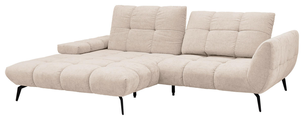 ECKSOFA Naturfarben Flachgewebe Rücken echt, Sitztiefenverstellung  - Schwarz/Naturfarben, KONVENTIONELL, Textil/Metall (211/273cm) - SetOne by Musterring