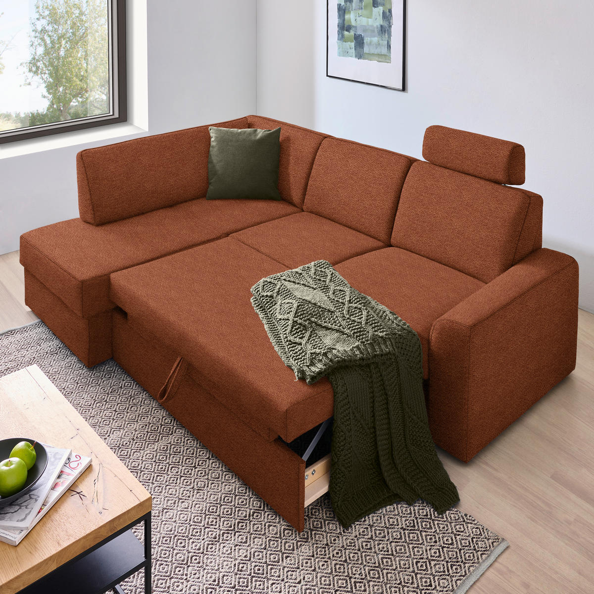 ECKSOFA in Webstoff Orange  - Schwarz/Orange, Konventionell, Kunststoff/Textil (165/224cm) - Xora