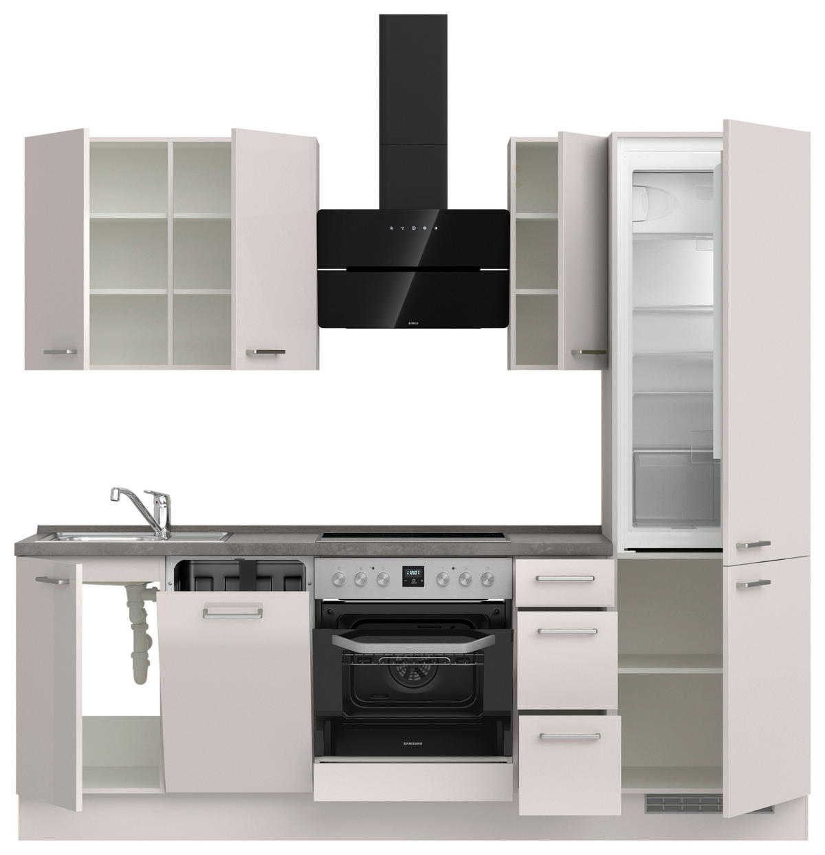 KÜCHENBLOCK Flash 240 cm  in Schieferfarben, Hellgrau  - Schieferfarben/Edelstahlfarben, MODERN, Holzwerkstoff/Metall (240cm) - Nobilia